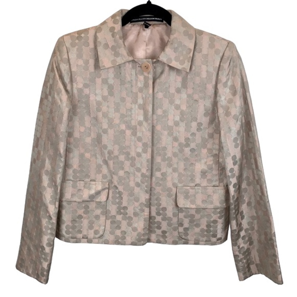 Linda Allard Ellen Tracy 6P Pink Tan Polka Dot Silk Blend Blazer Jacket